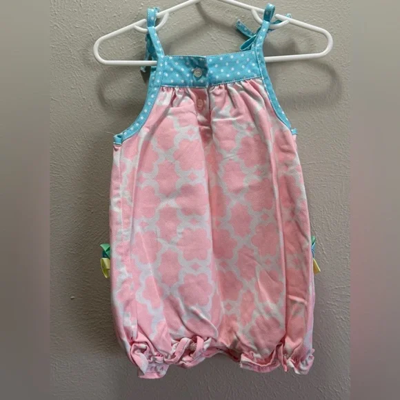 Mud Pie Bubble Romper Bird Pink and Blue Polkadot Baby Girl Bubble Boutique - Picture 5 of 6